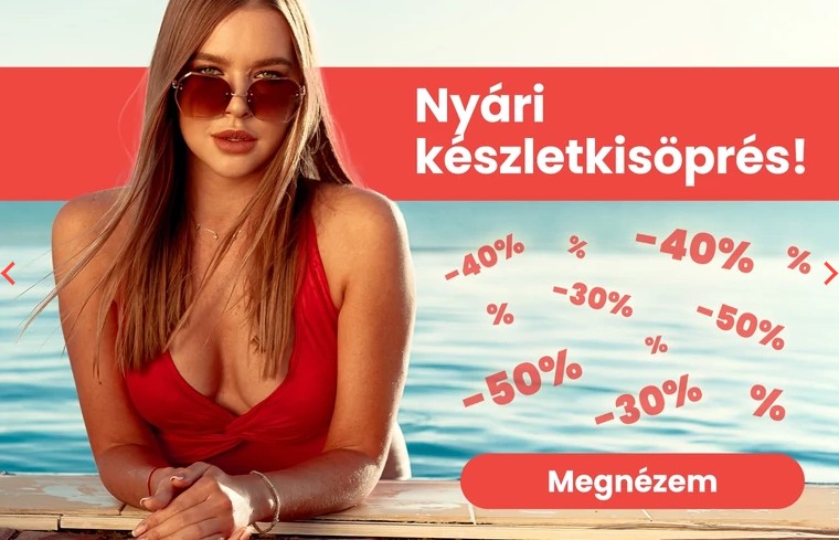 hölgy piros fürdőruhában és napszemüvegben