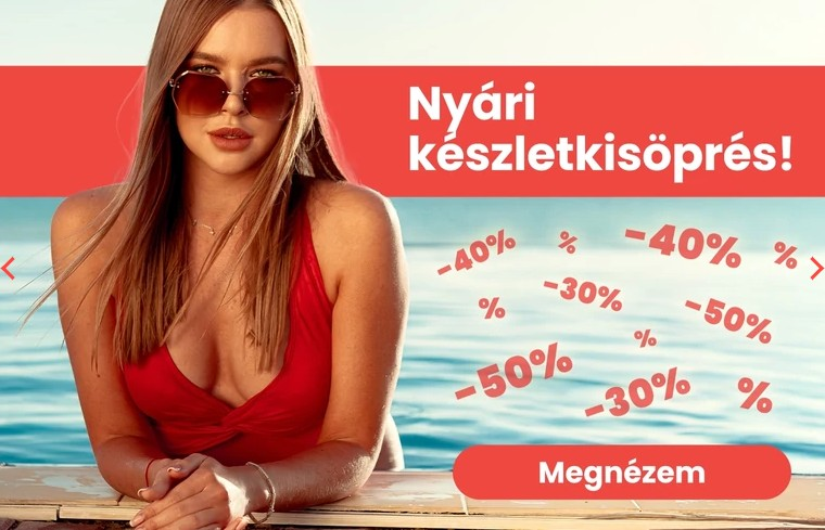 hölgy piros fürdőruhában és napszemüvegben