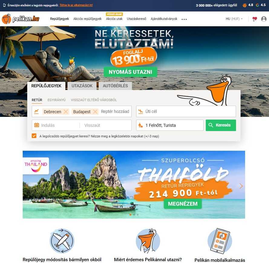 Pelikán webshop főoldala