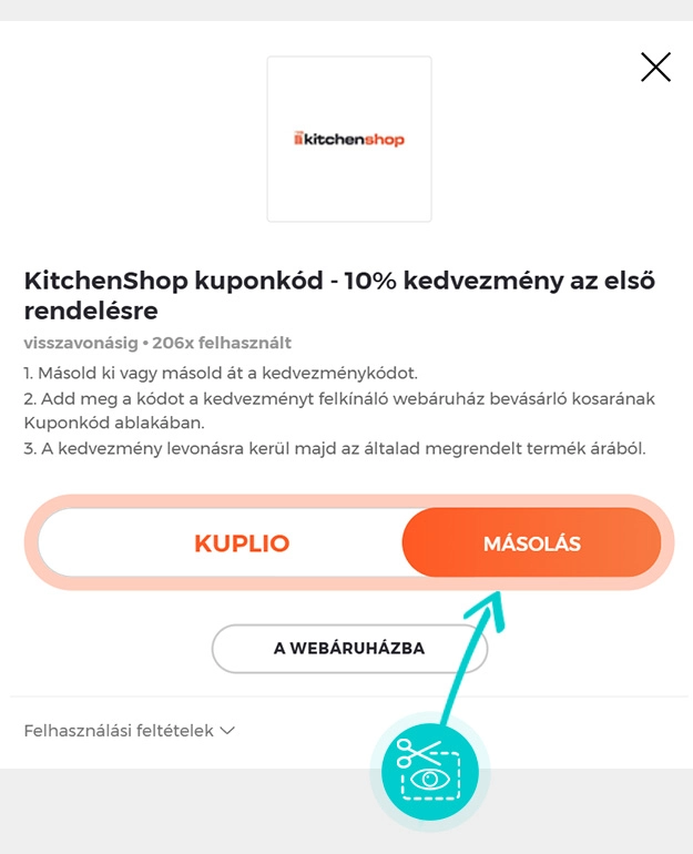 Útmutató egy KitchenShop kuponkód bemásolásához