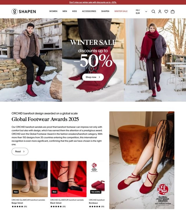 Termmékek a Shapen Barefoot webshop főoldalán