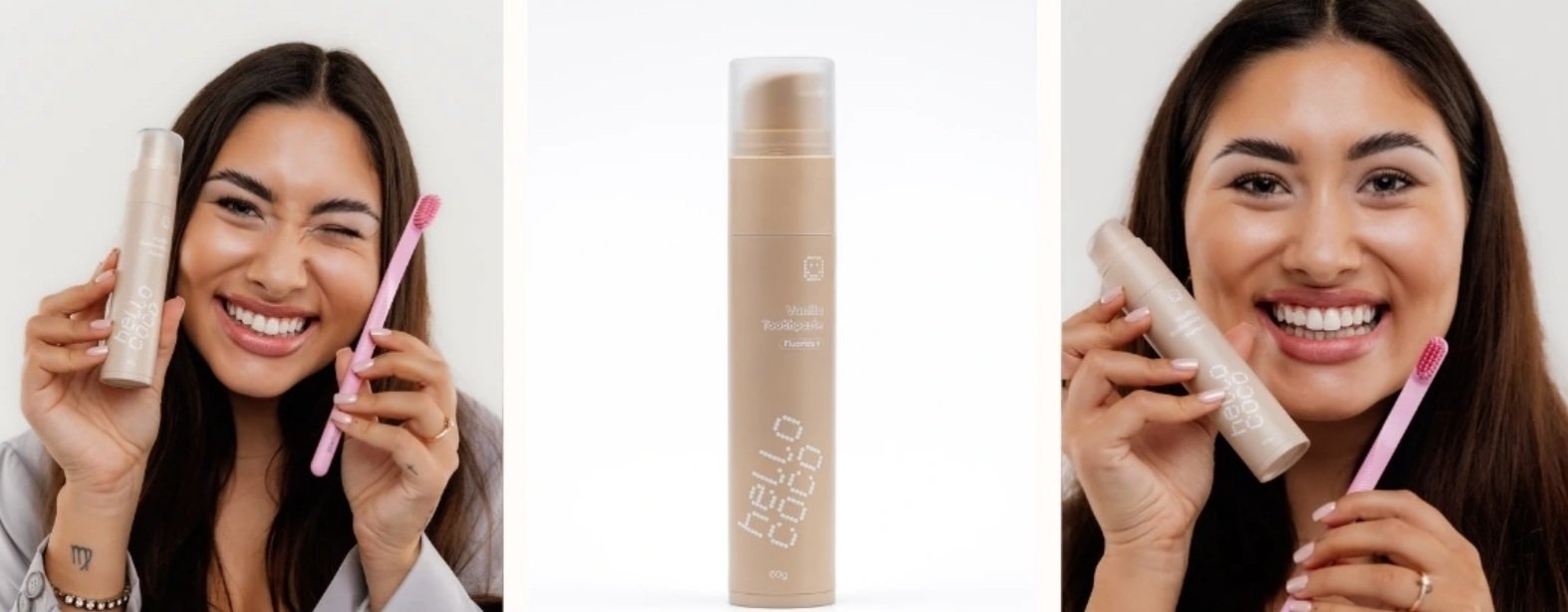 Fogkrém reklám, amelyben egy nő mosolyog