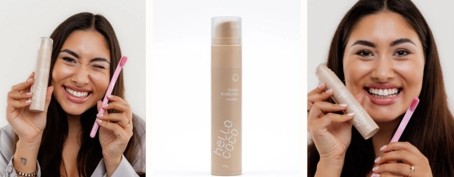 Fogkrém reklám, amelyben egy nő mosolyog