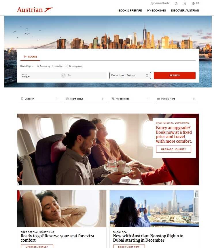 Austrian Airlines főoldala