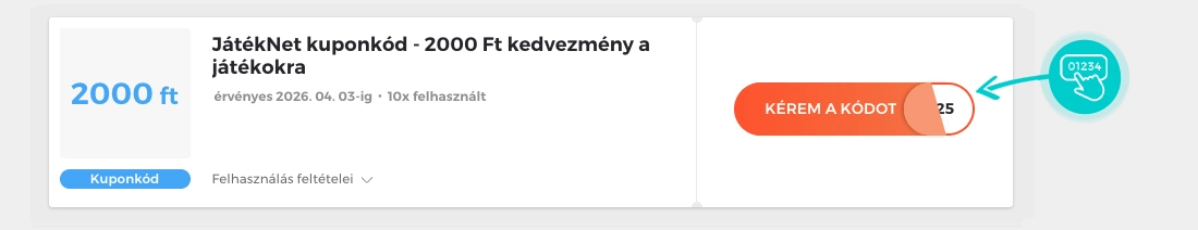 Példa egy JátékNet kuponkódra