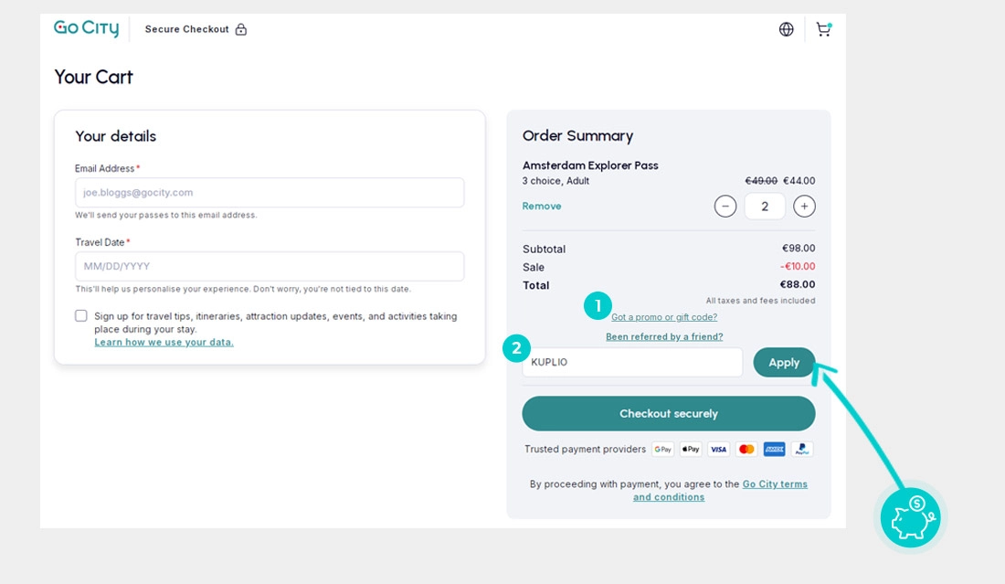 Útmutató egy Go City kuponkód beváltásához