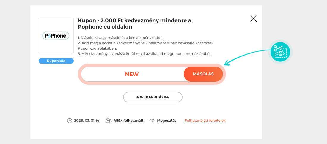 Útmutató egy Pophone kuponkód bemásolásához