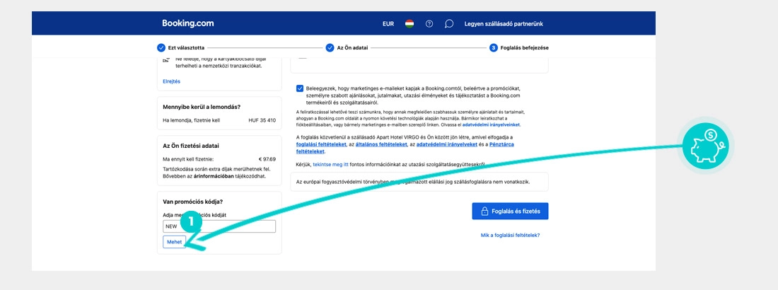 Útmutató egy Booking kuponkód beváltásához