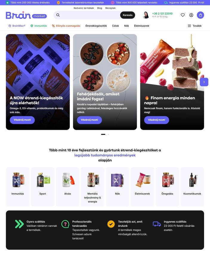 Termmékek a BrainMarket webshop főoldalán