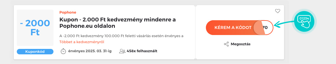 Példa egy Pophone kuponkódra