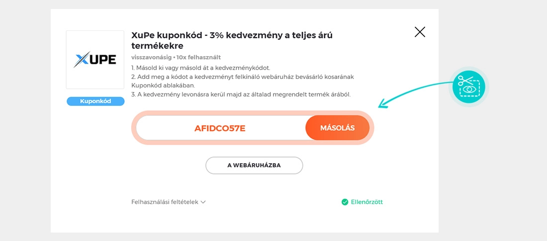 Útmutató egy XuPe kuponkód bemásolásához