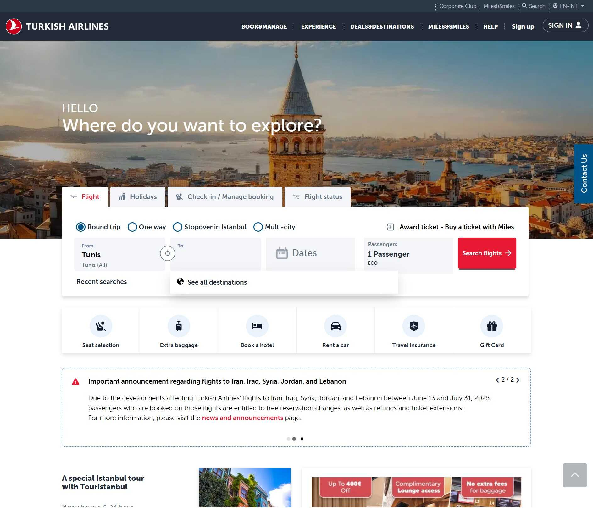 Turkish Airlines főoldal