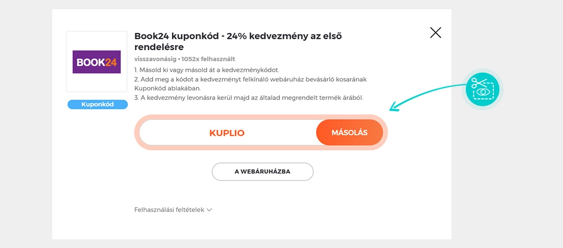 Útmutató egy Book24 kuponkód bemásolásához