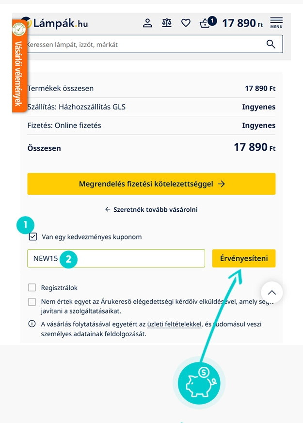Útmutató egy Lámpák.hu kuponkód beváltásához