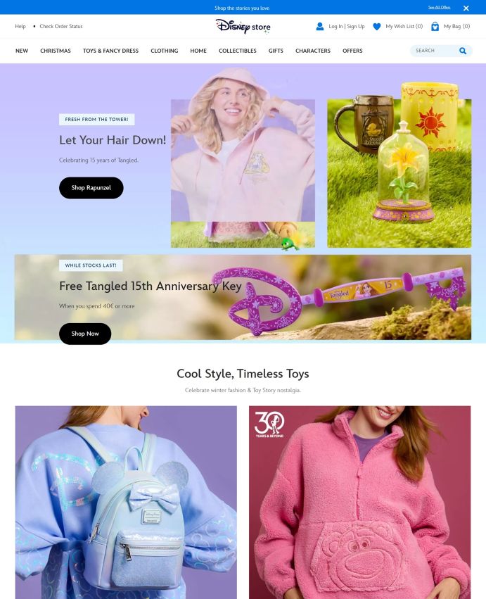 Termékek a Disney Store webshop főoldalán