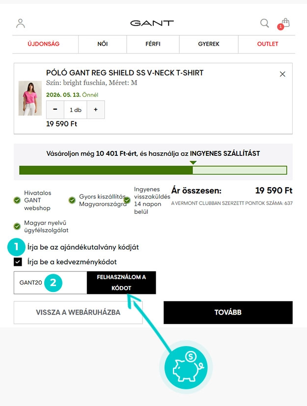Útmutató egy Gant kuponkód beváltásához