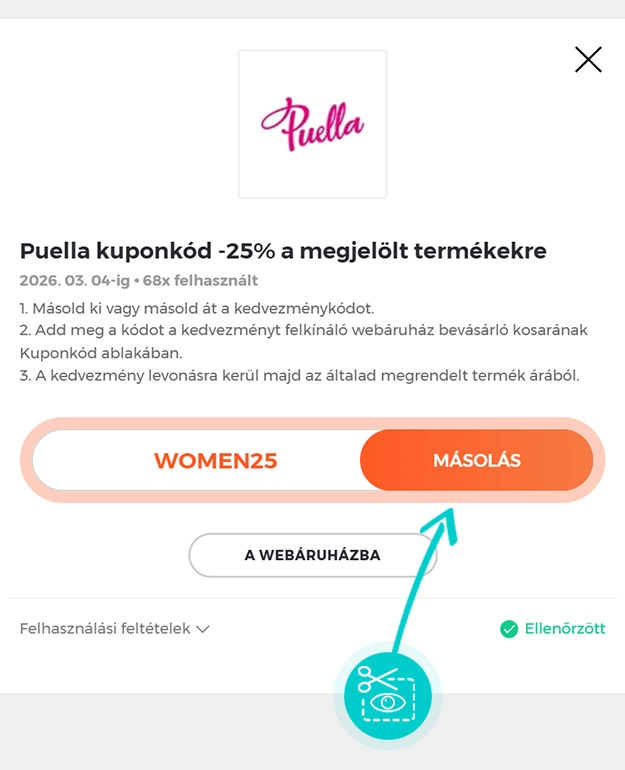 Útmutató egy Puella kuponkód bemásolásához
