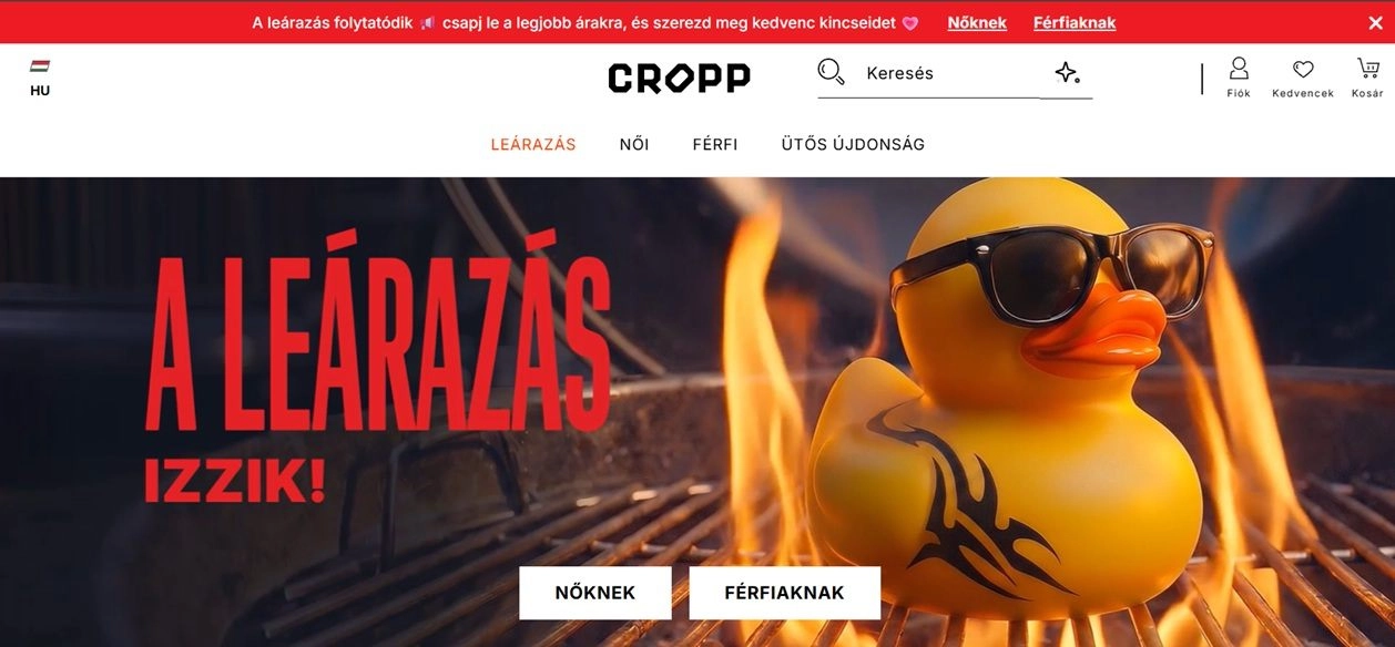 A webshop főoldala
