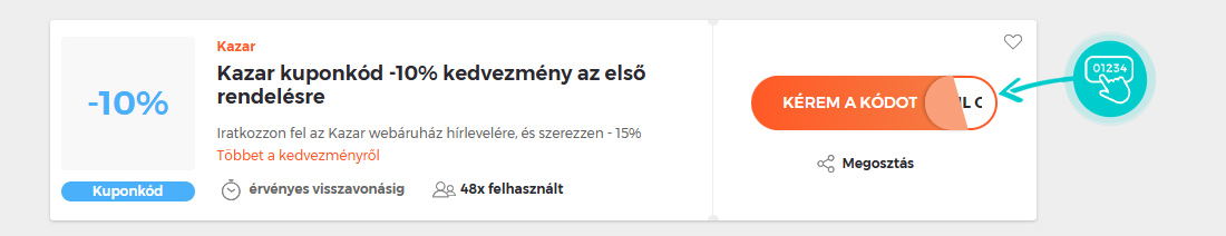Példa egy Kazar kuponkódra