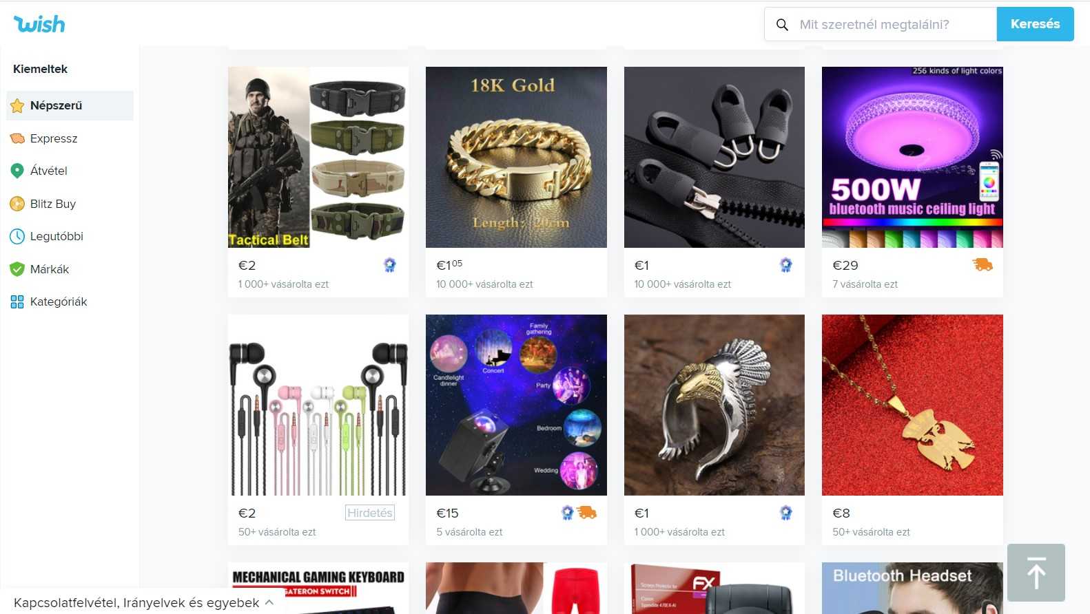 a webáruház által kínált termékek, köztük lámpák és egyb termékek