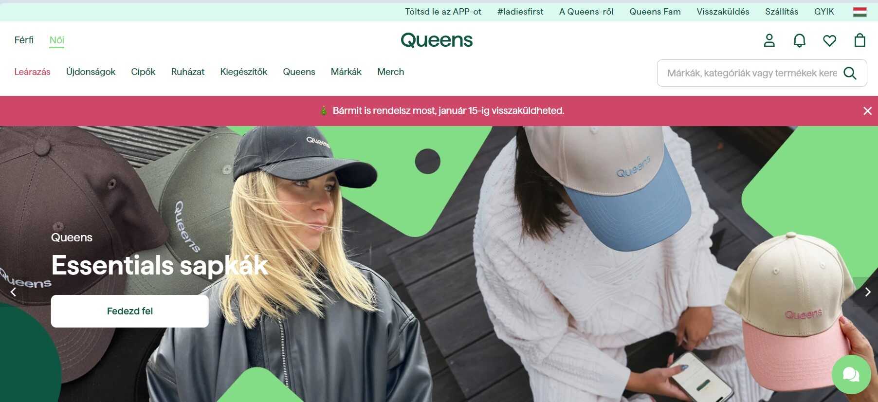 Queens webshop főoldal