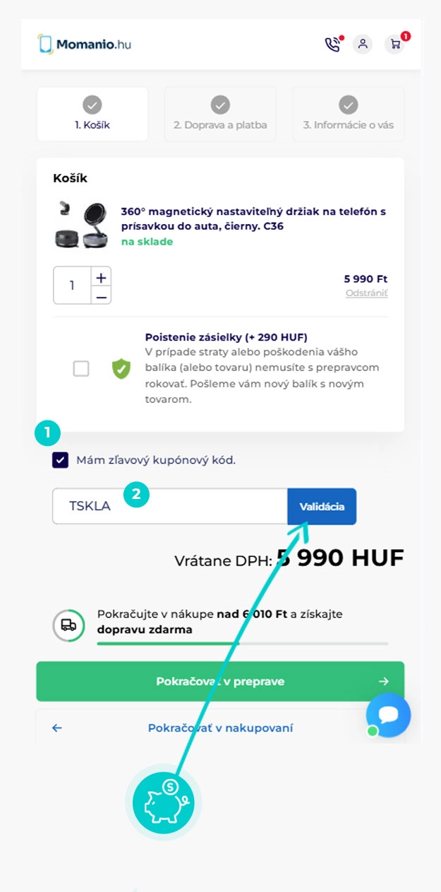 Útmutató egy Momanio kuponkód beváltásához