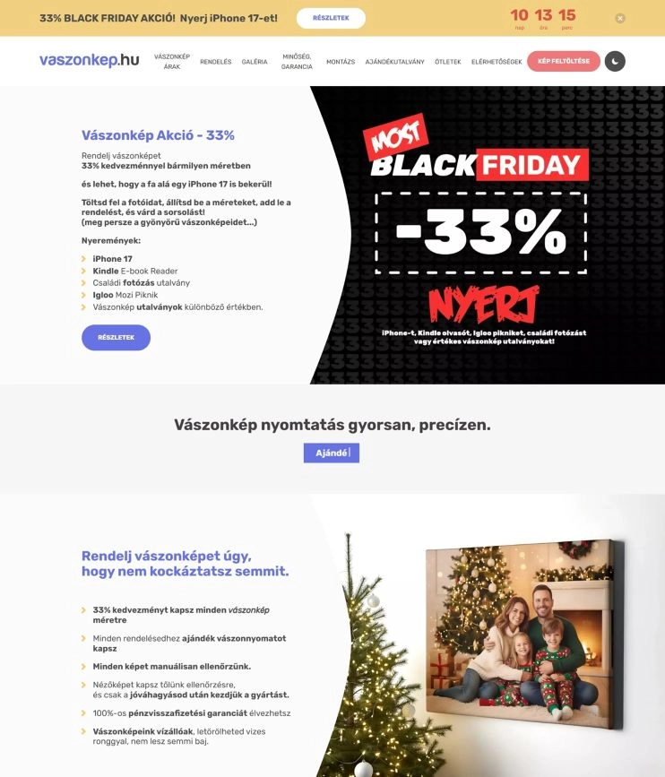 Reklámok a vászonkép webshop főoldalán