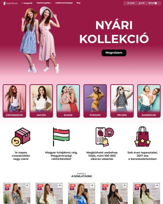 norenstore webáruház főoldala