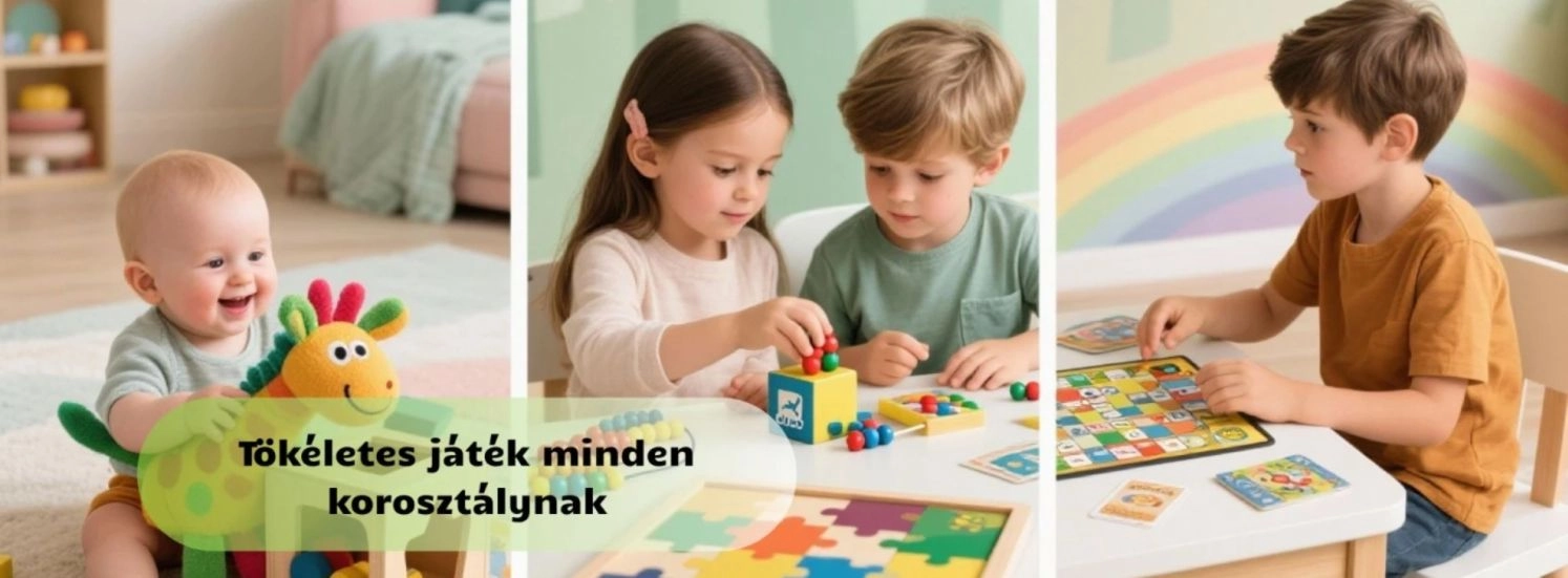 A kisgyerekek különböző színes játékokkal játszanak