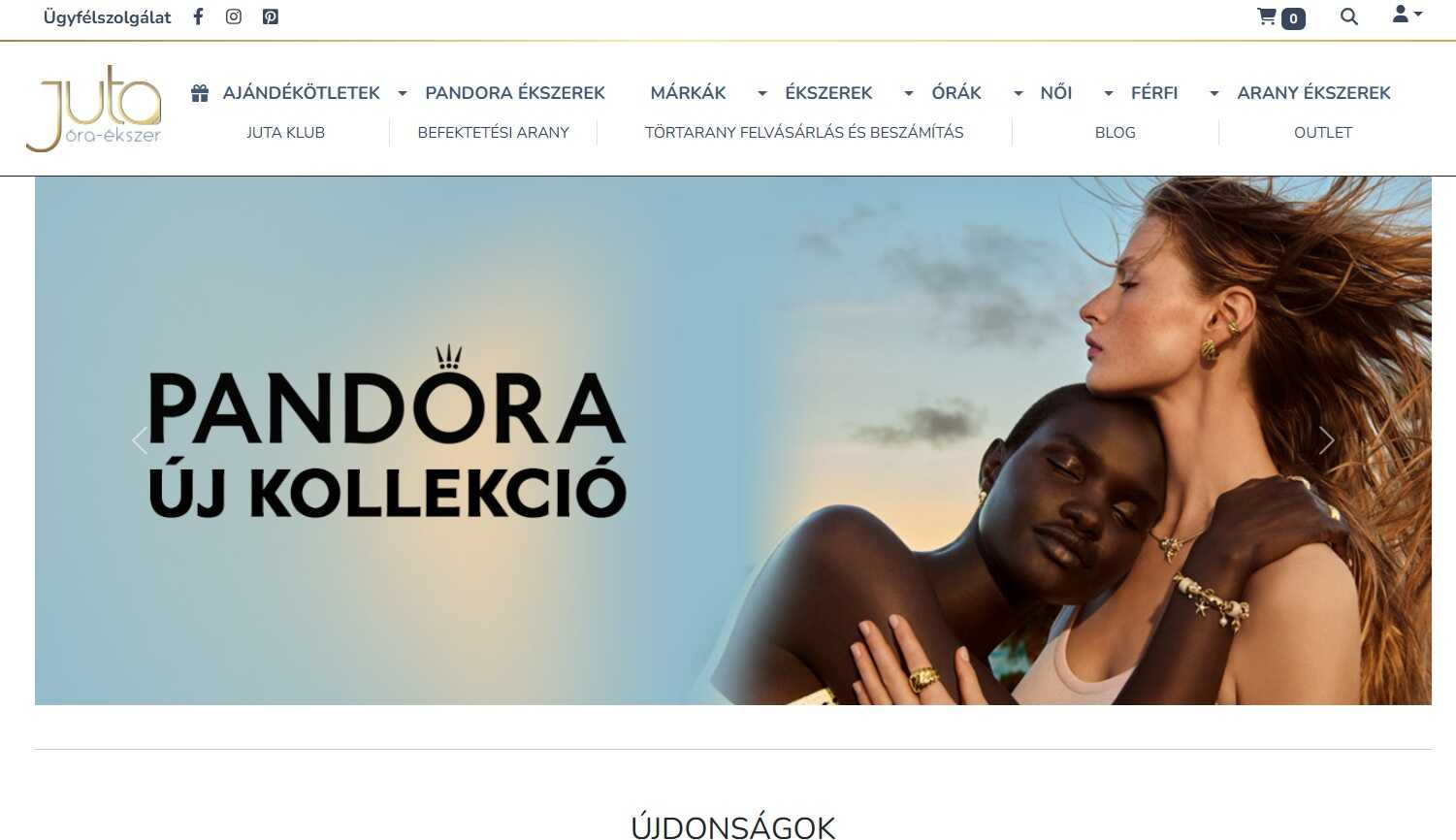Juta Óra Ékszer webáruház főoldala