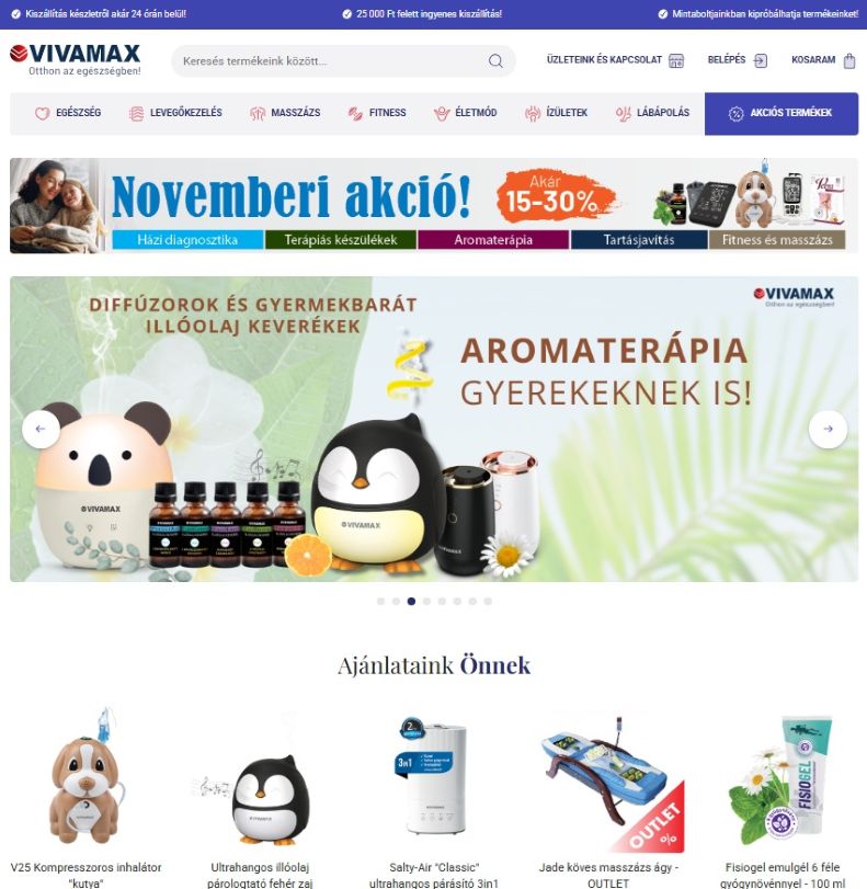 Termmékek a Vivamax webshop főoldalán