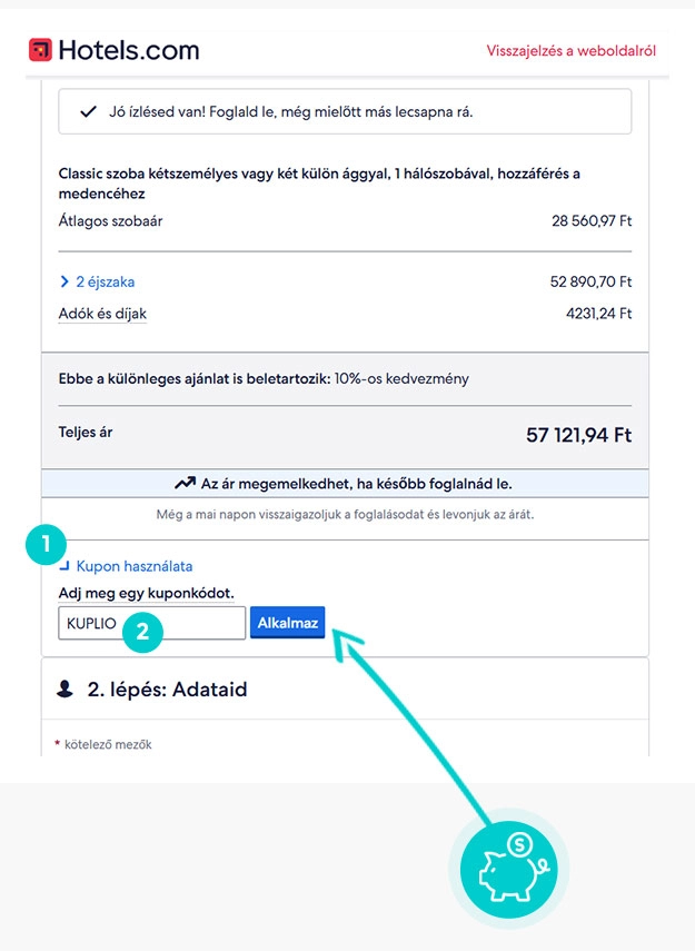 Útmutató egy Hotels kuponkód beváltásához