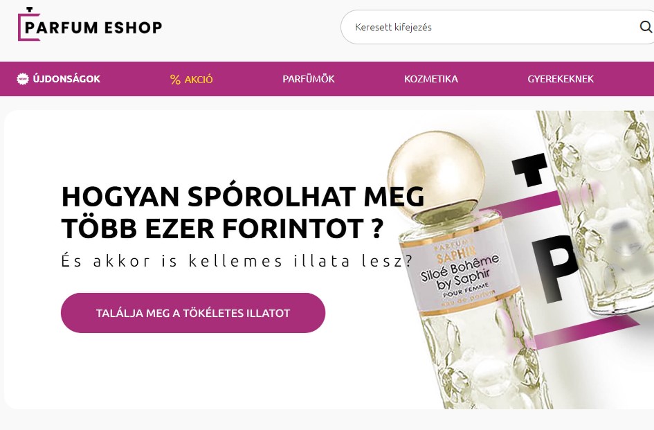 Parfumeshop webáruház főoldala