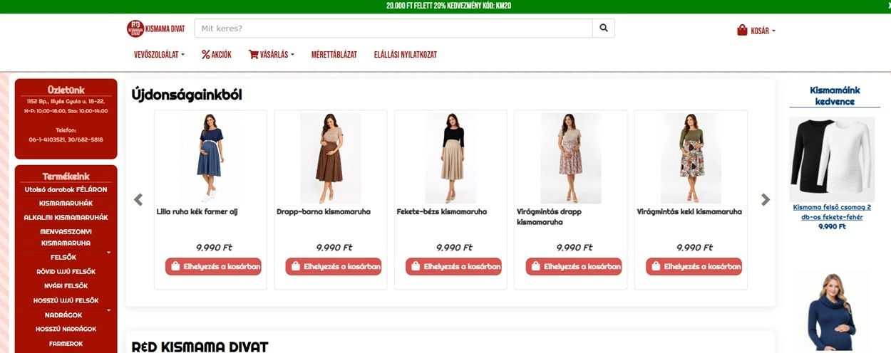 A webáruház főoldala