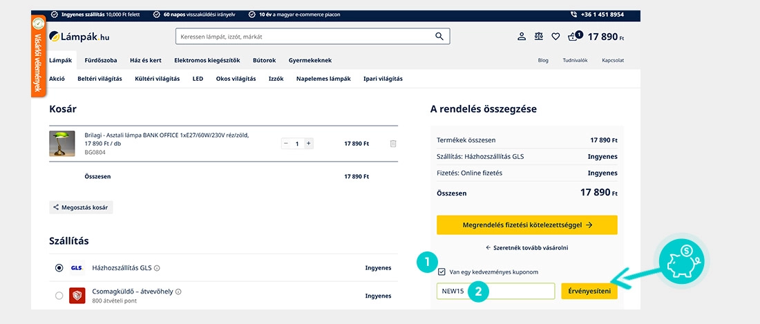 Útmutató egy Lámpák.hu kuponkód beváltásához