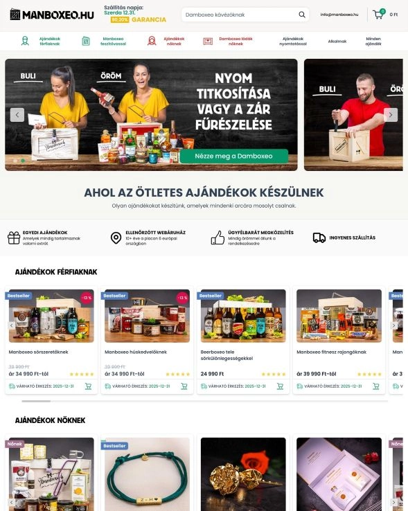 Ajándéköteltek a Manboxeo webáruház főoldalán