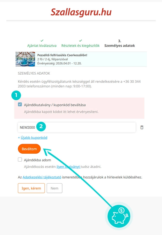 Útmutató egy Szallasguru kuponkód beváltásához