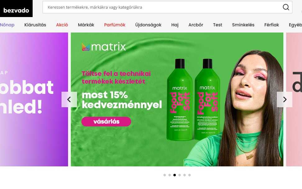 a webáruház főoldala