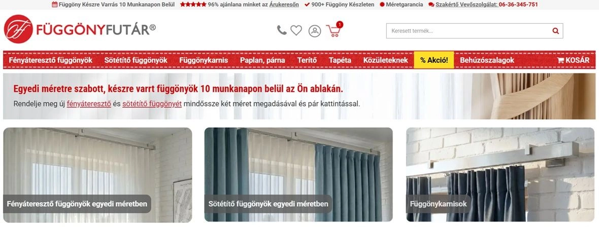 A webáruház főoldala