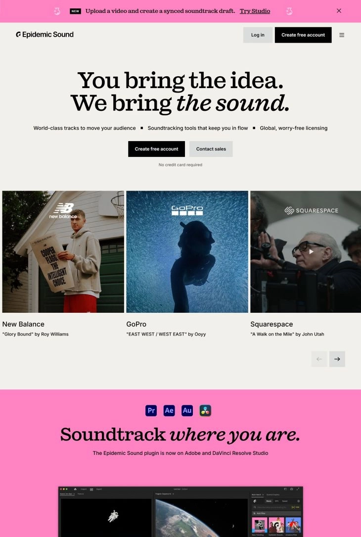 Szolgáltatások listája az Epidemic Sound Black webáruház főoldalán