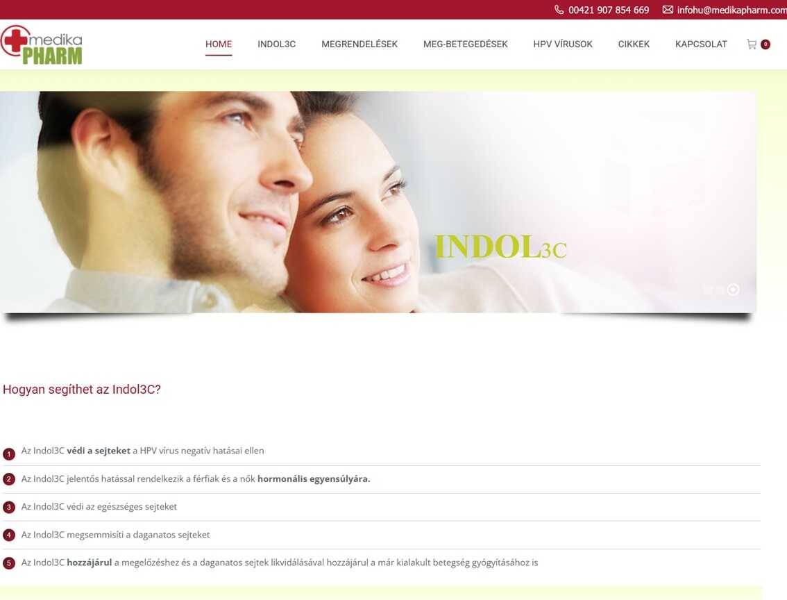 Indol3c webshop főoldala