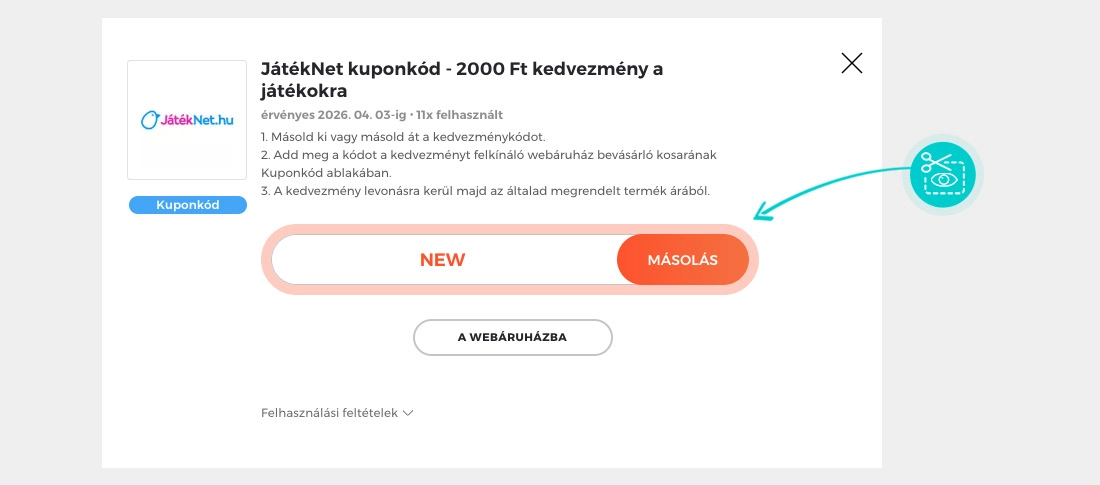 Útmutató egy JátékNet kuponkód bemásolásához