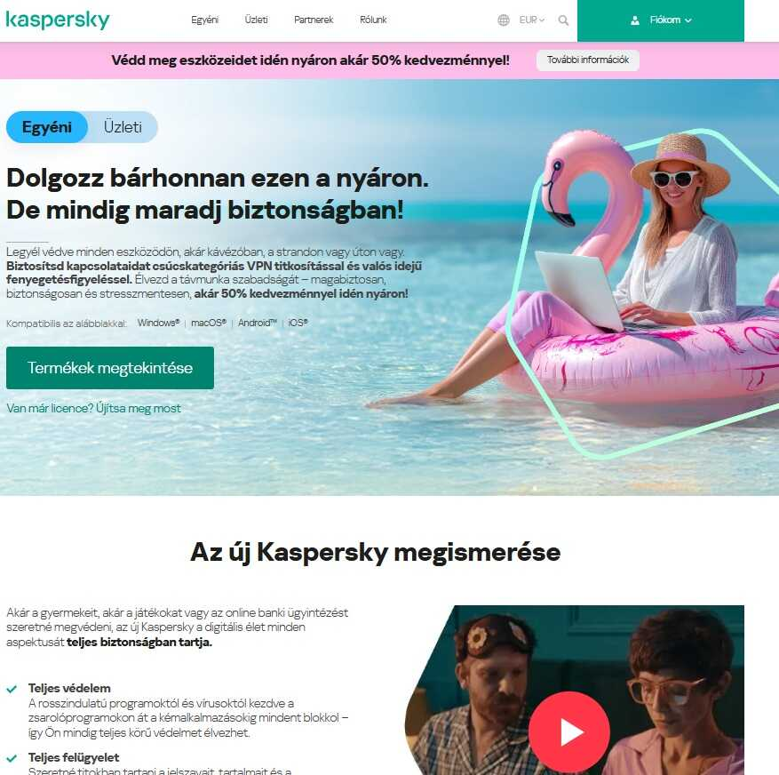 Kaspersky webáruház főoldala