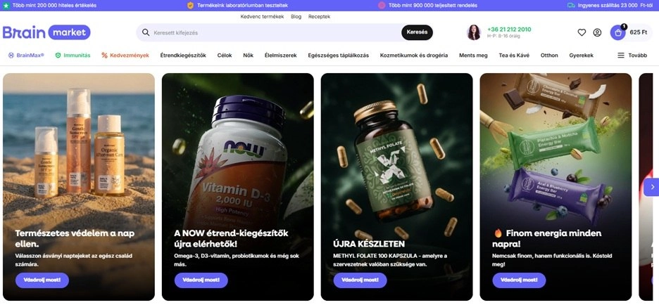 A webáruház főoldala