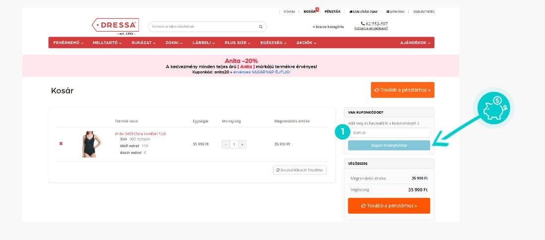 Útmutató egy Dressa kuponkód beváltásához