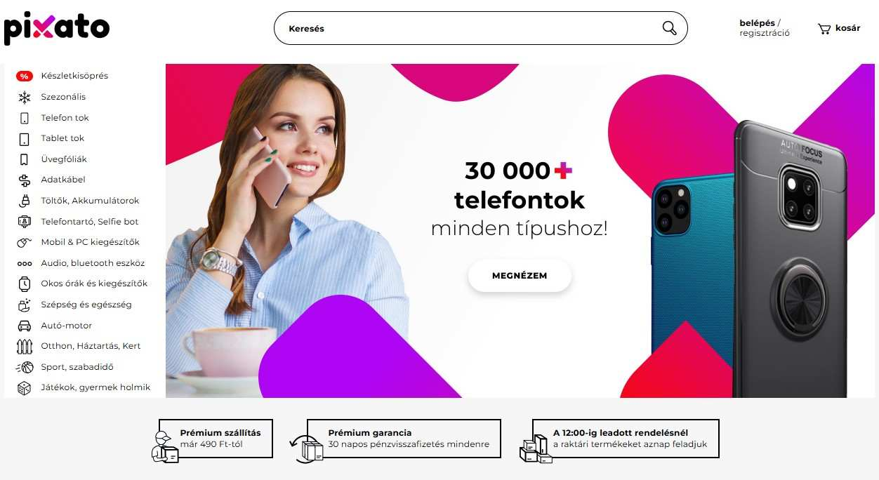 Pixato - a webáruház főoldala