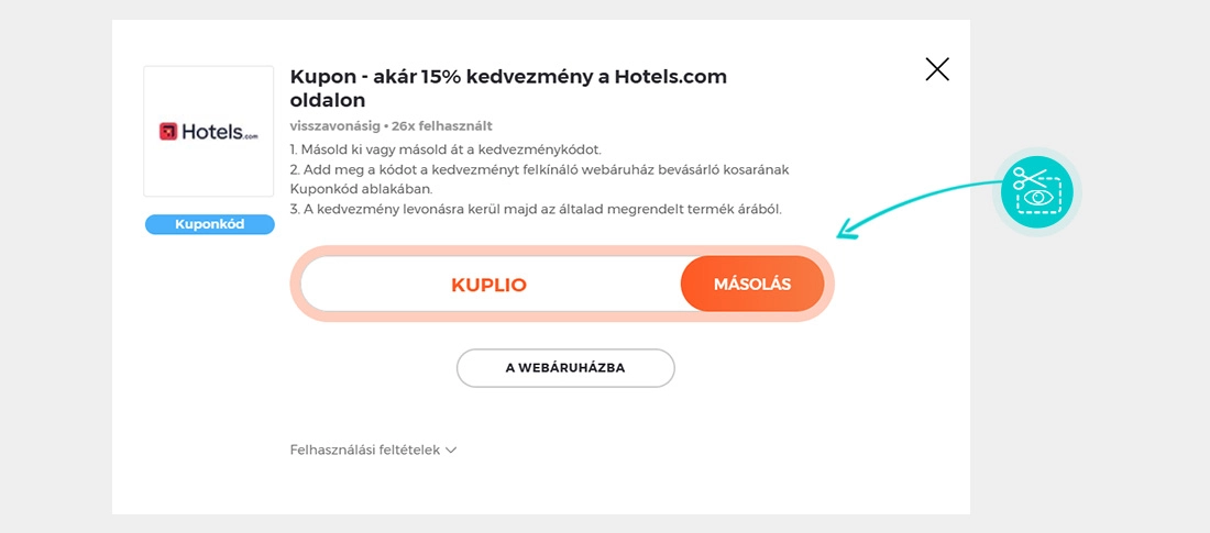 Útmutató egy Hotels kuponkód bemásolásához