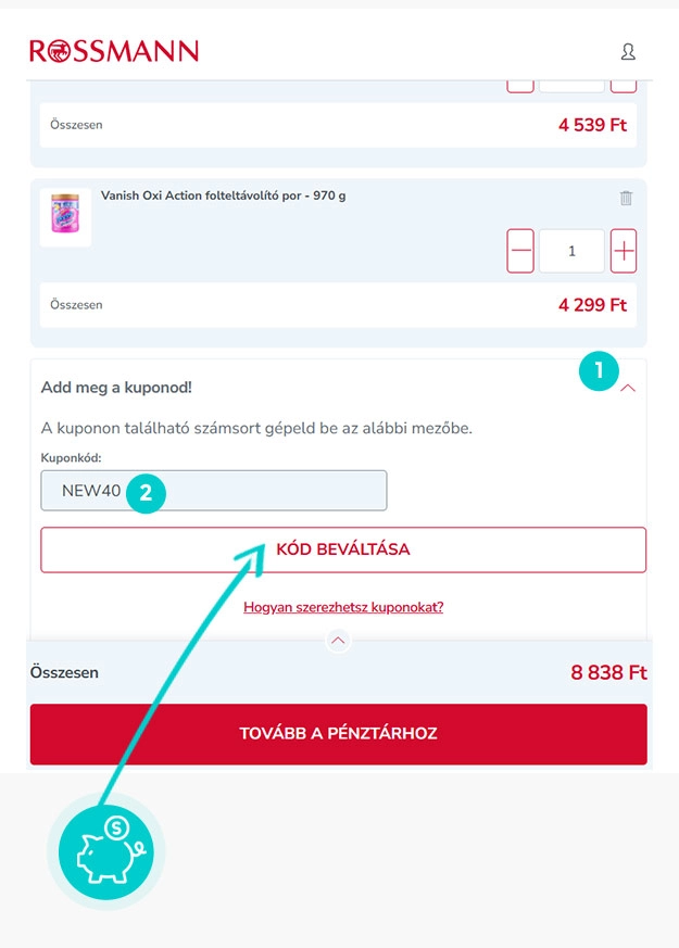 Útmutató egy Rossmann kuponkód beváltásához