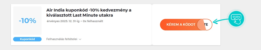 Példa egy Air India kuponkódra