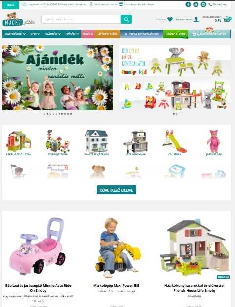 mackojatek webáruház főoldala
